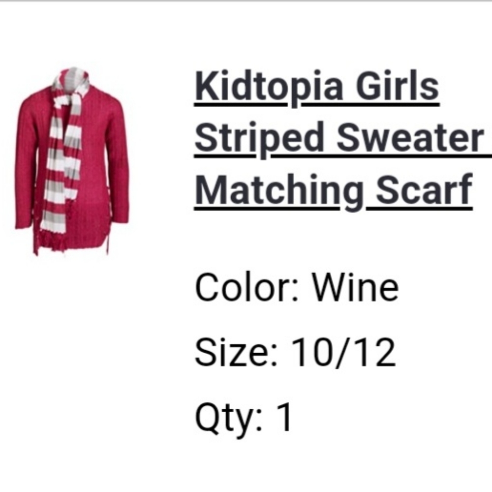 Kidtopia Girls Striped Sweater & Matching Scarf